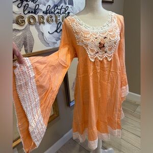 Like New! VELZERA Boutique Bell Sleeve Lace Detail MIDI Dress